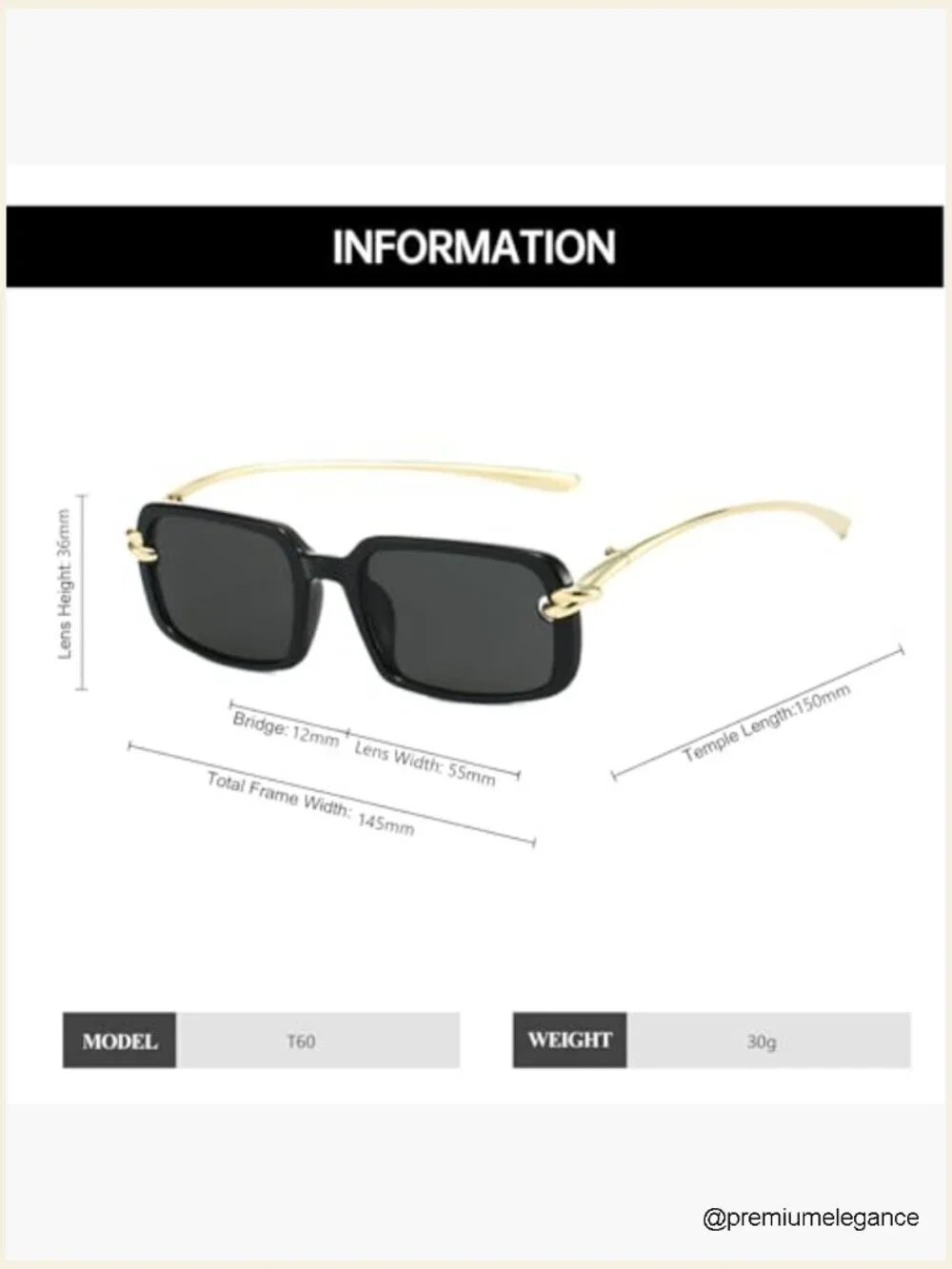 Vintage 90s Retro Rectangular Sunglasses Gold Metal Frame UV400